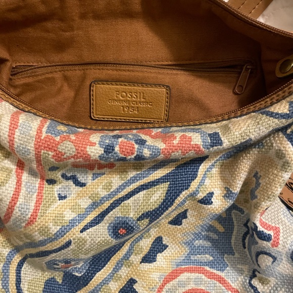 Leather and Cloth Fossil Boho Chic Purse w/Key - Picture 7 of 9